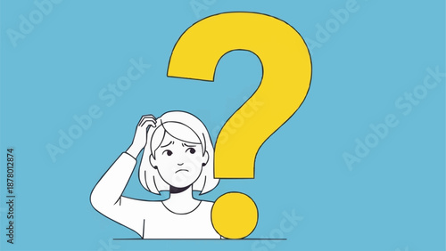 Confused Woman With Question Mark Symbol Thinking Hard.