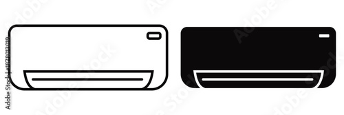 Air Conditioner Icon Vector Set, Black and White Outline and Silhouette Illustrations, 
Pictogram Collection Isolated on Transparent Background