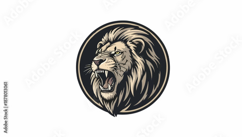 Fierce Lion Head Emblem Roaring Aggressively.