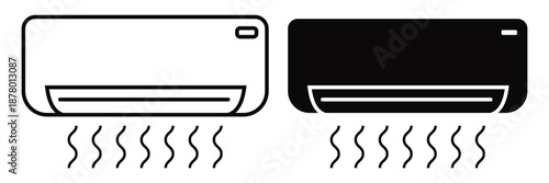 Air Conditioner Icon Vector Set, Black and White Outline and Silhouette Illustrations, 
Pictogram Collection Isolated on Transparent Background