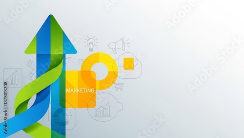 Business Growth Strategy and Marketing Planning with Upward Trend Arrow and Icons