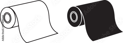 Paper roll icon set for toilet tissue or paper towel products in outline and silhouette styles for bathroom and kitchen hygiene