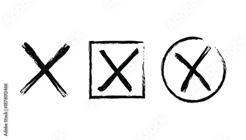 Hand-Drawn X Mark Brush Strokes Cancel and Close Icons