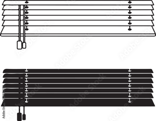 Window blinds jalousie horizontal slats with pull cords icon set outline and solid glyph style shading system eps file