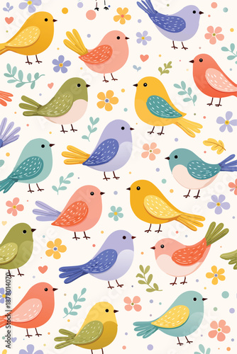 Bird Pattern Birds Cartoons Design Pattern Wallpaper Vector Cute Decorative Background Fashion Sparrow Vector Print Design