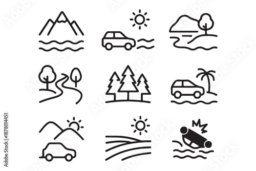 Travel and Nature Line Icons Collection