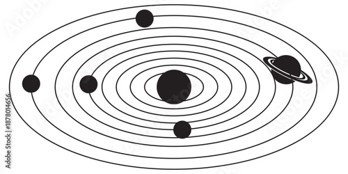 Planetary Orbits Vector Illustration, Solar System Paths and Celestial Motion Diagram 
Isolated on White