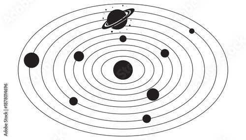 Planetary Orbits Vector Illustration, Solar System Paths and Celestial Motion Diagram 
Isolated on White