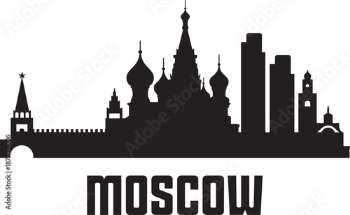 Moscow city skyline silhouette vector illustration including saint basils cathedral and tower