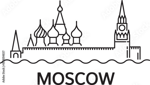 Moscow skyline line art vector illustration famous buildings tourism travel landmarks river view