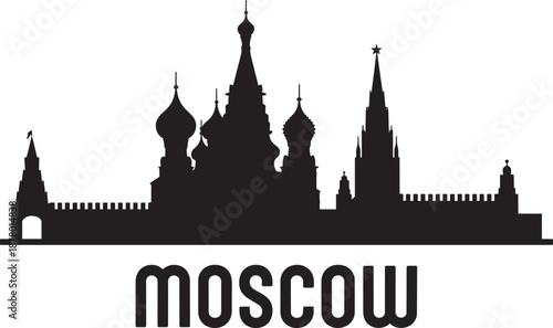 Moscow russia city silhouette panorama skyline with text, urban landscape vector illustration