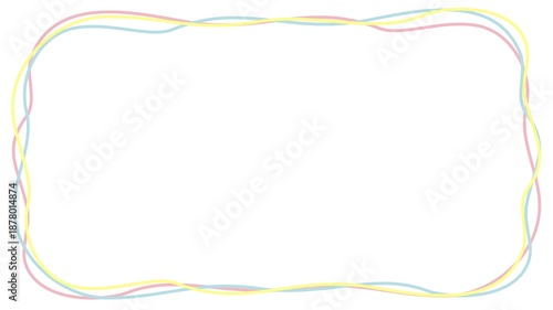 Animated Pastel Wavy Line Frame on White Background with Pink Blue and Yellow Strokes