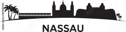 Nassau bahamas city silhouette panorama skyline with text, urban landscape vector illustration