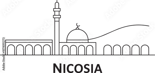 Nicosia cyprus skyline cityscape with famous buildings, line art illustration, travel background