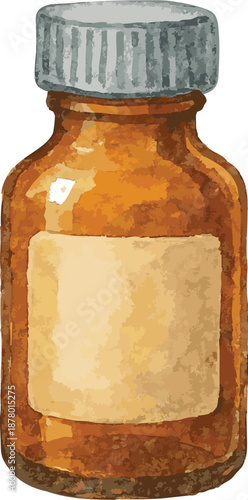 Vector watercolor illustration of a medicine bottle