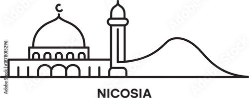 Nicosia cyprus skyline cityscape with famous buildings, line art illustration, travel background
