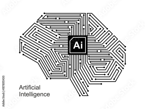 Artificial Intelligence. Brain circuit Ai tech. Circuit board brain for modern technology. Flat style