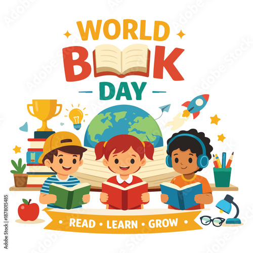 World Book Day Celebration Flat Design Vector