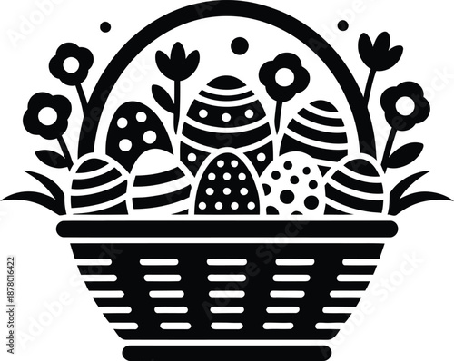 Title:
Easter Basket Black Silhouette Icon on White Background – Holiday Spring Symbo
