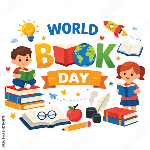 World Book Day Celebration Flat Design Vector