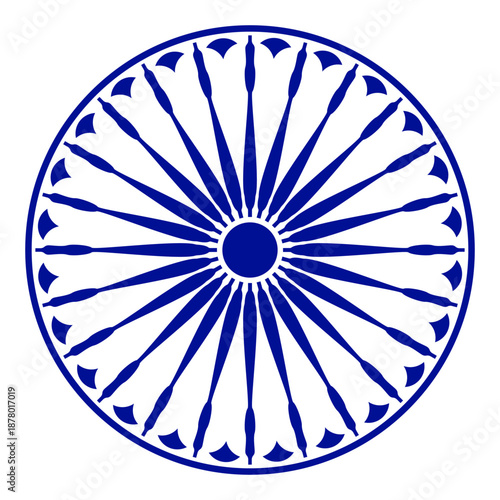 Wheel with spokes vector icon.modern ashok chakra graphic vector element icon isolated over white background.Chakra wheel with twenty four spokes ready to be used for graphic purposes.