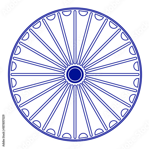 Wheel with spokes vector icon.modern ashok chakra graphic vector element icon isolated over white background.Chakra wheel with twenty four spokes ready to be used for graphic purposes.