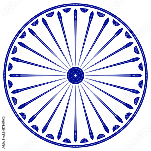 Wheel with spokes vector icon.modern ashok chakra graphic vector element icon isolated over white background.Chakra wheel with twenty four spokes ready to be used for graphic purposes.