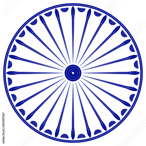Wheel with spokes vector icon.modern ashok chakra graphic vector element icon isolated over white background.Chakra wheel with twenty four spokes ready to be used for graphic purposes.