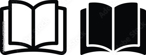Simple book icon set with open pages