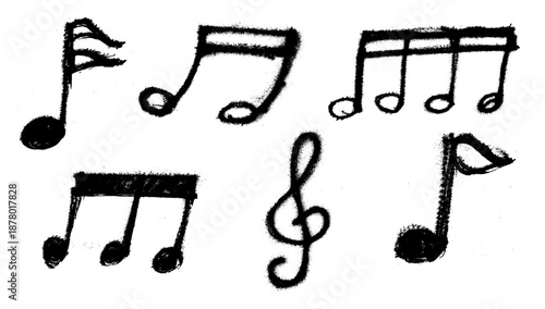 Musical Notes Symbols Grunge Spray Paint Stroke Vector Set