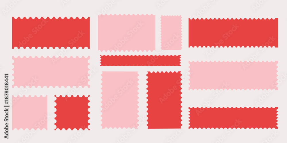 Obraz premium Frame wavy doodle or vector stamp and sticker set for Valentine's Day. Hand drawn brown and pink blank frames for web design. Vector illustration 