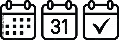 Calendar icon set showing date selection and confirmation