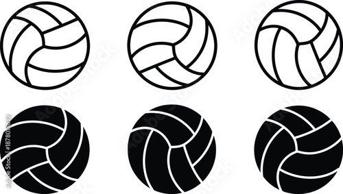 Volleyball icon set in different styles and shades