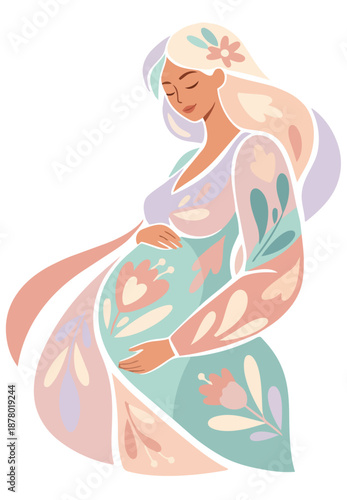 pregnant woman with flowers happily expecting