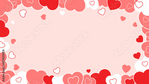 Whimsical Pink and Red Heart Border with Copy Space for Valentine's Day or Love-Themed Designs