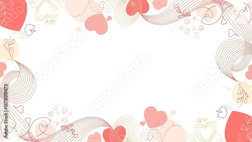 Delicate pastel heart border with swirling elegant lines on a white background - perfect for romantic invitations and celebrations