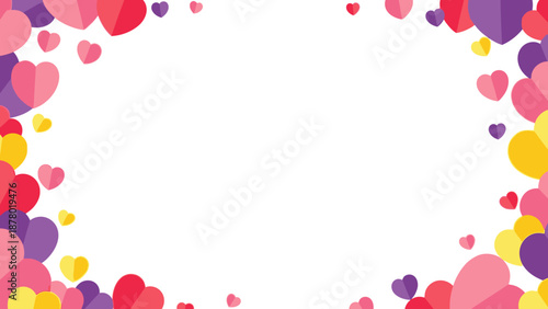 Vibrant heart frame graphic template, a colorful vector border for romantic designs and celebrations. Perfect for invitations, digital backgrounds, conveying love and joy