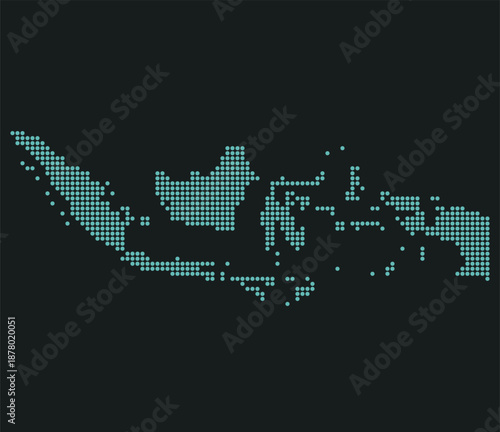 Indonesia Digital Point Grid Map in Blue for E-commerce Dat. Map of Indonesia in dotted stype.