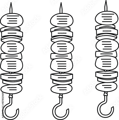 Spring scale icon vector set, black and white force measurement illustrations, physics tool graphics, weight comparison concept, educational science design