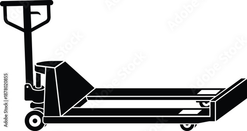Manual pallet jack silhouette vector illustration isolated on white background for warehouse logistics material handling industrial equipment icon design flat black transport symbol