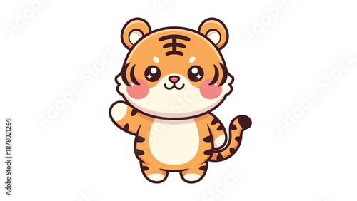 A super cute kawaii Chinese tiger mascot vector character with a cheerful expression, standing alone on a plain white background.