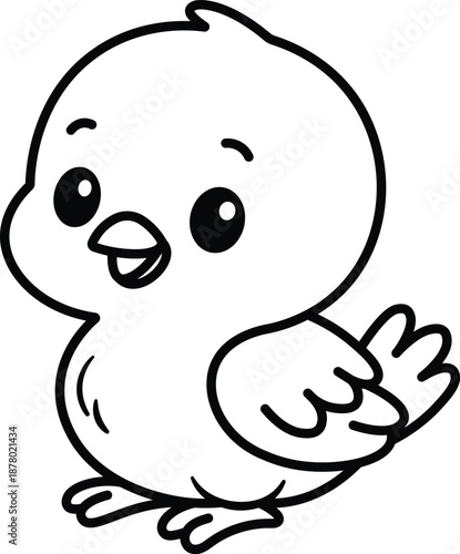 Cute Baby Chick Cartoon Line Outline Illustration
