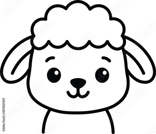 Cute Sheep Face Cartoon Line Outline Illustration