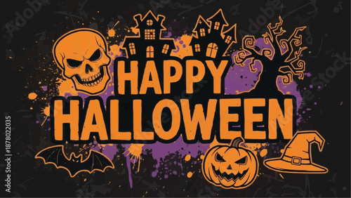 Spooky Halloween celebration with haunted house and jack-o-lantern