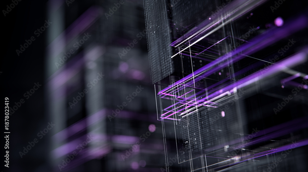 Fototapeta premium Futuristic IT and technology infrastructure with sleek servers, modern data center, advanced networking, cyber security, and digital innovation in a high-tech facility viewed from above.