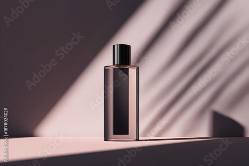 isolated cosmetic bottle on smooth monochromatic background with soft floating shadows
