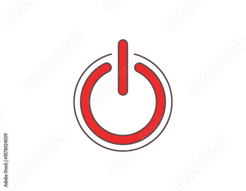 Minimalist red and white power button symbol, a universal icon for starting and stopping electronic devices, presented on a clean background