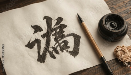 Wallpaper Mural Elegant Chinese Calligraphy Demonstrating Brush Technique with Gold Ink Accents Torontodigital.ca