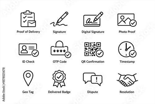 Icons depicting delivery, signature, and security verification elements