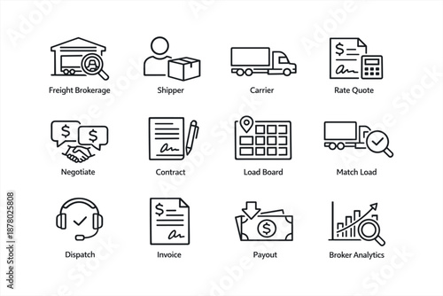 Freight and shipping management icons for logistics operations
